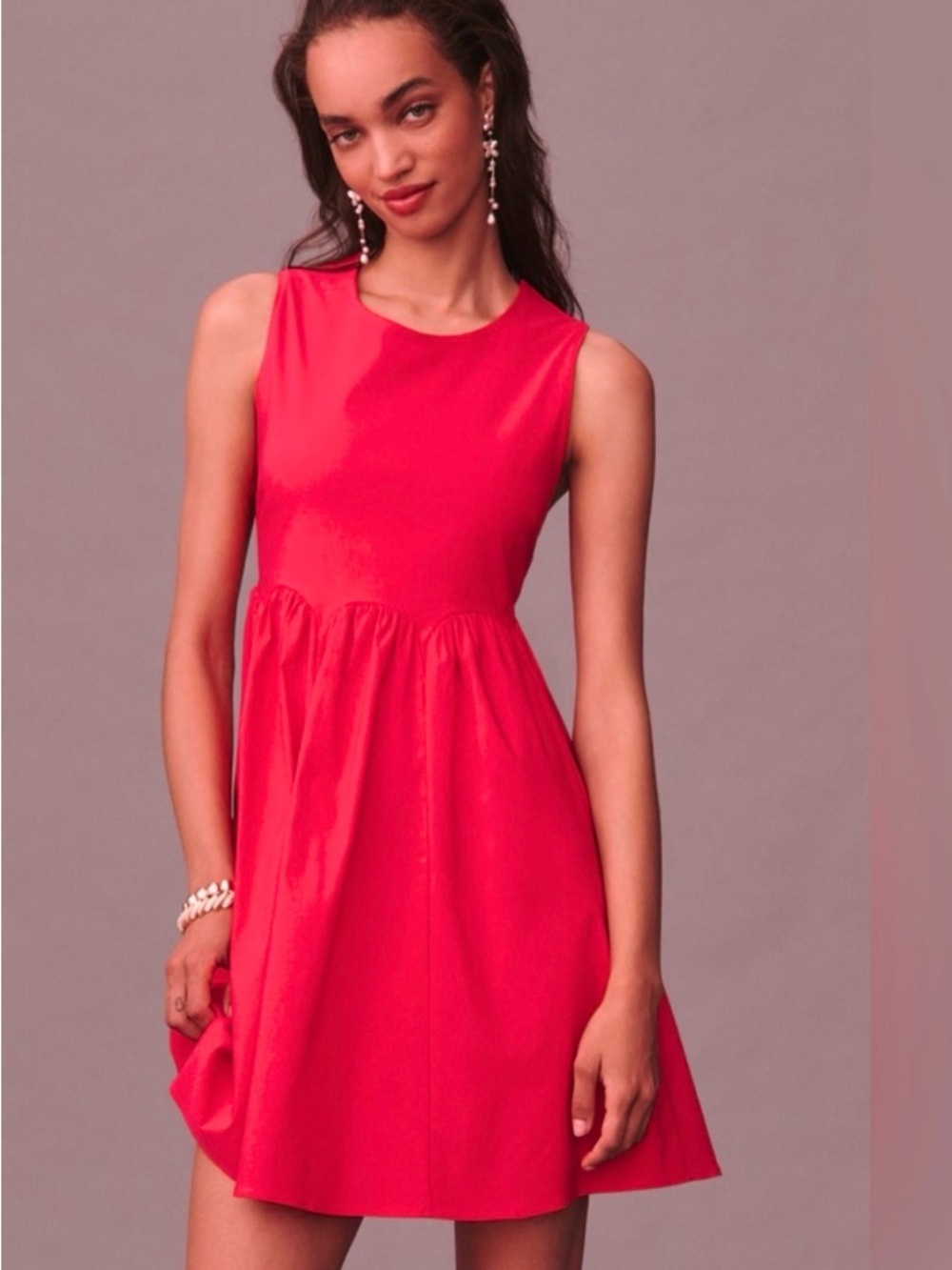 Maeve Very Bright Pink Sleeveless Mini Party Dress w/Back Bow & Keyhole Details